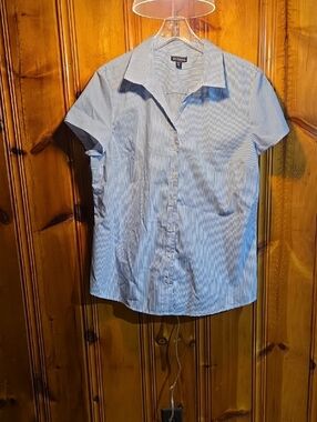 George Blue and White Pinstripe Short-Sleeve Button Shirt